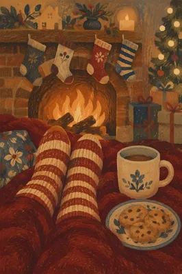 Cozy Christmas Socks by Warm Fireplace