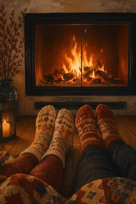 Cozy Sock Feet by Warm Fireplace