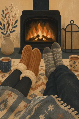Cozy Winter Socks by Warm Fireplace