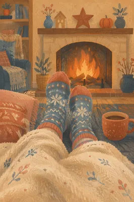 Cozy Wool Socks by Warm Fireplace