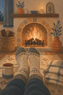 Cozy Sock Feet by Warm Fireplace