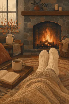Cozy Knit Socks by Fireplace