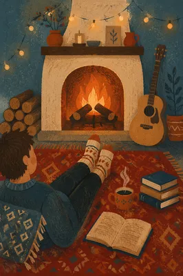 Cozy Socks by Fireplace Winter Evening