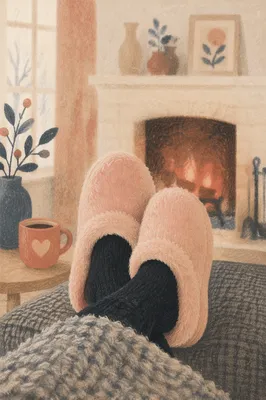 Cozy Feet by Fireplace Winter Relaxation