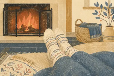 Cozy Winter Socks by Warm Fireplace