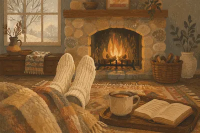 Cozy Knit Socks by Fireplace