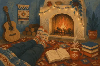 Cozy Socks by Fireplace Winter Evening