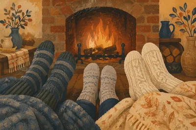 Cozy Sock Feet by Fireplace