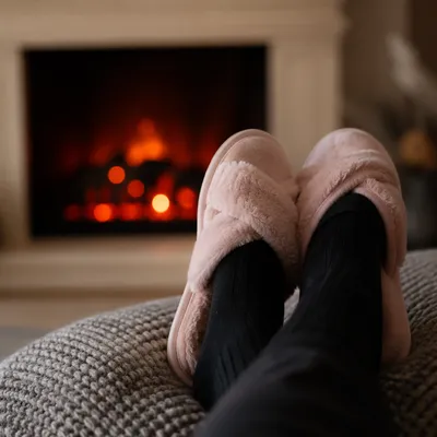 Cozy Slippers by Fireplace Winter Relaxation