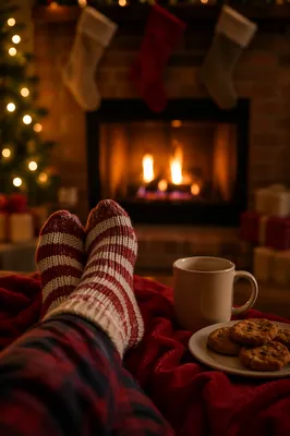 Cozy Socks by a Warm Fireplace