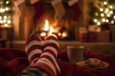 Cozy Knit Socks by Warm Fireplace