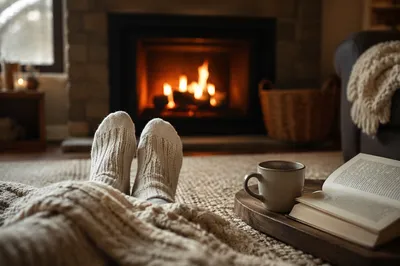 Cozy Knit Socks by Fireplace