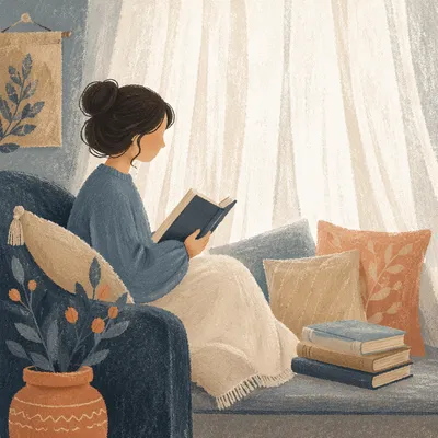 Cozy Window Reading Nook with Soft Daylight