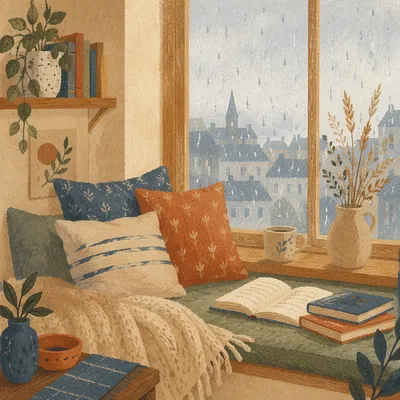 Cozy Rainy Window Seat Reading Nook