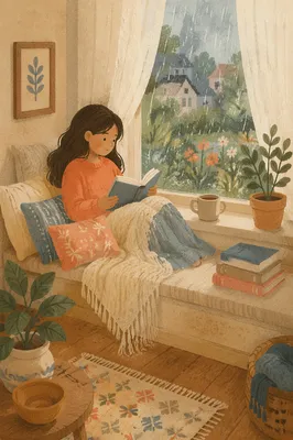 Cozy Window Seat with Books and Cushions
