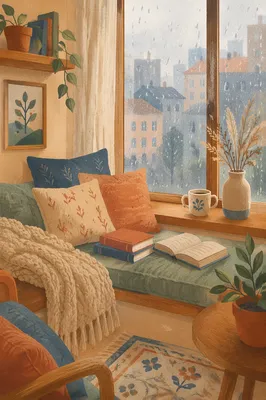 Cozy Rainy Window Seat Reading Nook