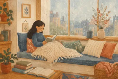 Cozy Rainy Window Seat Reading Nook