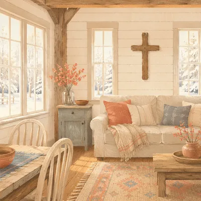 Handmade Cross on Rustic Living Room Wall