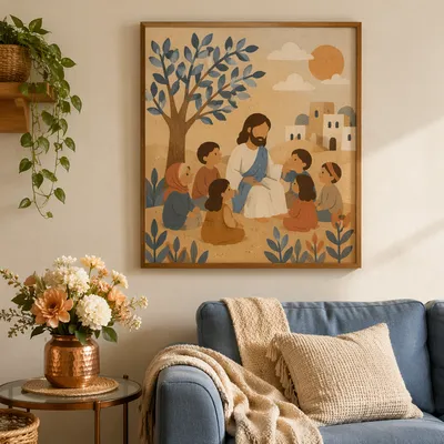 Wooden Cross in Cozy Living Room