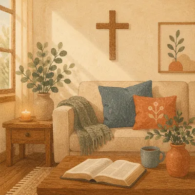 Wooden Cross in Peaceful Living Room