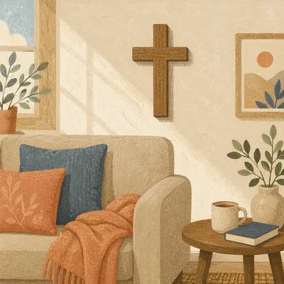 Wooden Cross in Peaceful Living Room