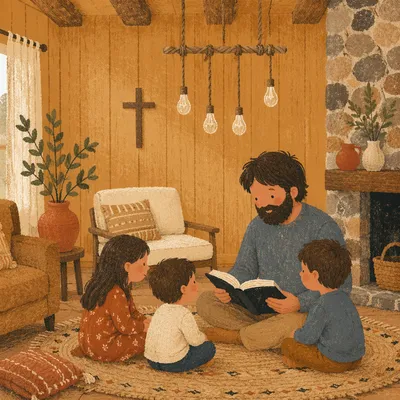 Wooden Cross in Cozy Rustic Living Room