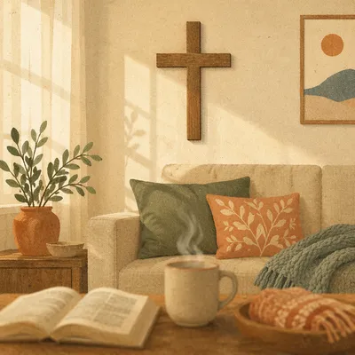 Wooden Cross in Peaceful Living Room
