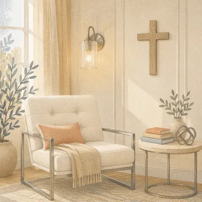 Serene Living Room with Wall Cross
