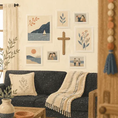Handmade Cross on Cozy Living Room Wall