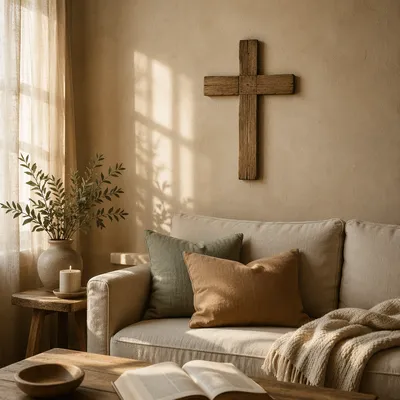 Wooden Cross in Peaceful Living Room