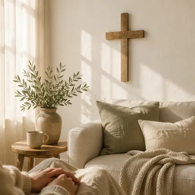 Wooden Cross in Peaceful Living Room