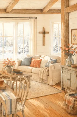 Handmade Cross in Cozy Rustic Living Room