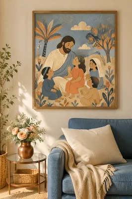 Wooden Cross Decor in Cozy Living Room