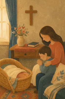 Wooden Cross in Cozy Family Living Room