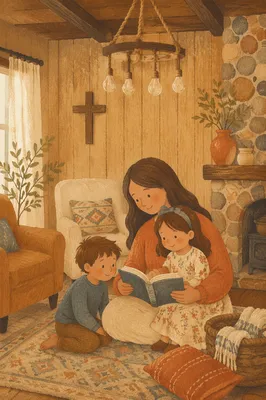 Wooden Cross in Cozy Rustic Living Room