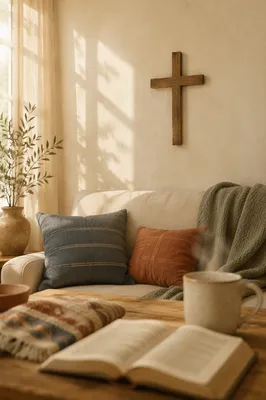 Wooden Cross in Peaceful Living Room