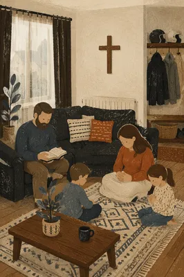 Wooden Cross in Cozy Living Room