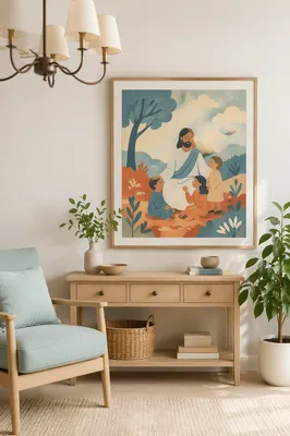 Wooden Cross on Minimalist Living Room Wall