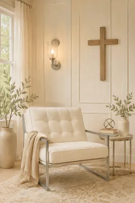 Cross Hanging in Serene Living Room Corner