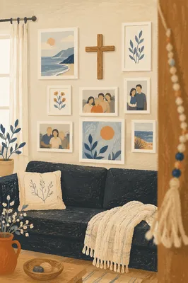 Handmade Cross on Cozy Living Room Wall