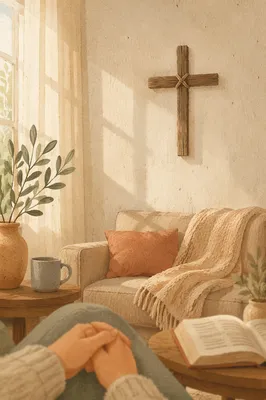 Handmade Cross in Calm Living Room