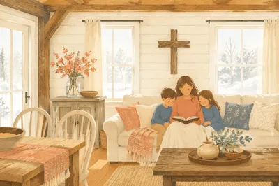 Wooden Cross in Rustic Living Room
