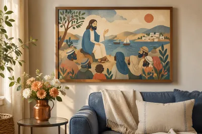 Wooden Cross on Cozy Living Room Wall