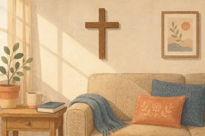 Wooden Cross in Peaceful Living Room