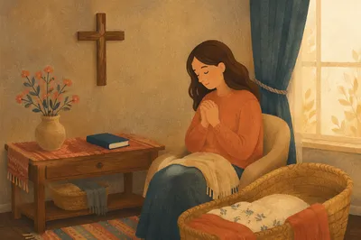 Wooden Cross in Cozy Family Living Room