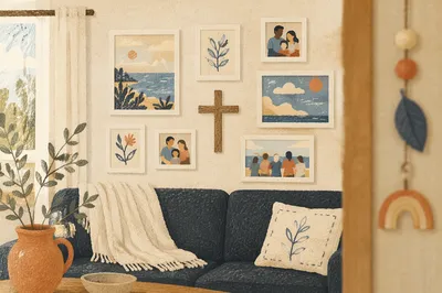 Handmade Cross on Cozy Living Room Wall