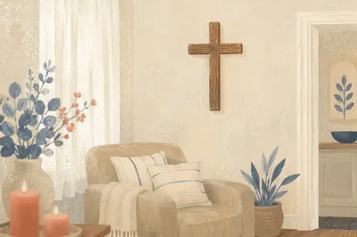Wooden Cross in Cozy Living Room Corner
