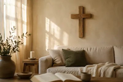Wooden Cross in Peaceful Living Room