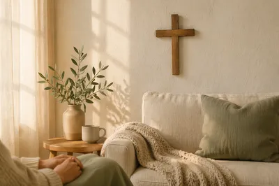Wooden Cross in Peaceful Living Room