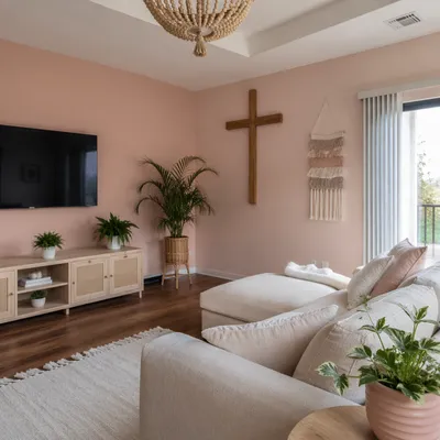 Wooden Cross in Bohemian Living Room